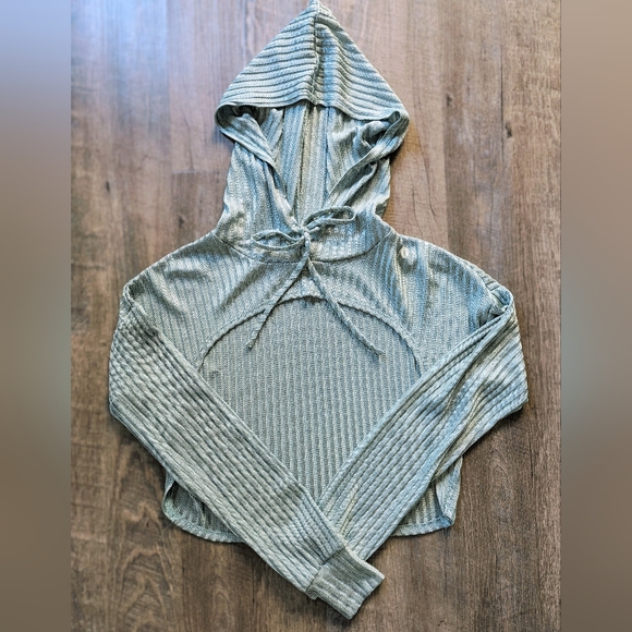 🐰Mint Green Ribbed Hoodie Shrug - Picture 5 of 6